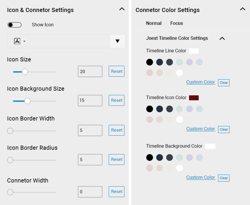 Icon & Connector Settings For Timeline-Block